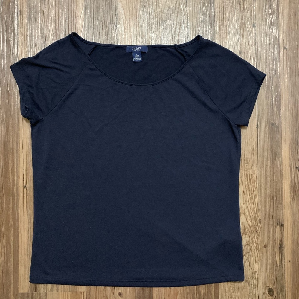 Chaps Navy Blue Short Sleeve Large Top - Picture 8 of 11